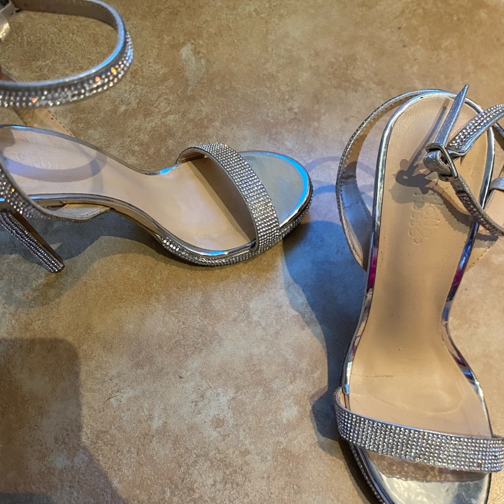 Silver Crystal Embellished Strappy Sandal Heels Size 7